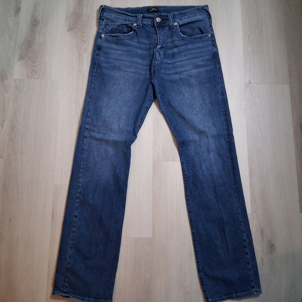 True Religion Jeans Ricky Relaxed Straight Mens Size 33 Blue Embroidered Denim